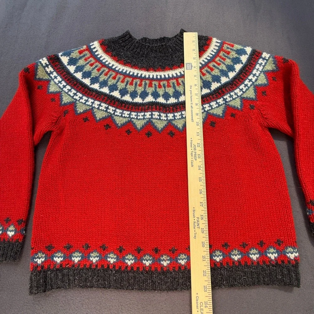 Eddie Bauer Fair Isle Wool Sweater Womens S Red Nordic Crew Neck Heavy Knit